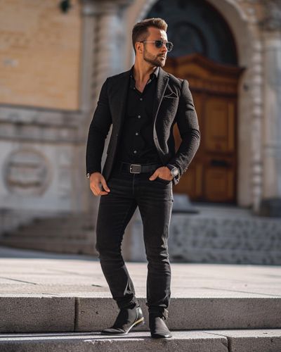 Schwarzes Anzugjackett mit Schwarzen Jeans